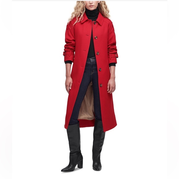 Barbour Alberta Red Wool Belted Pea Coat - Picture 3 of 16
